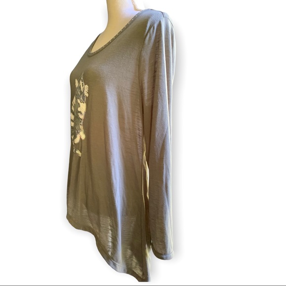Gray Sequined Cat Long-sleeve Shark-bite Hem Tee large - Picture 8 of 10